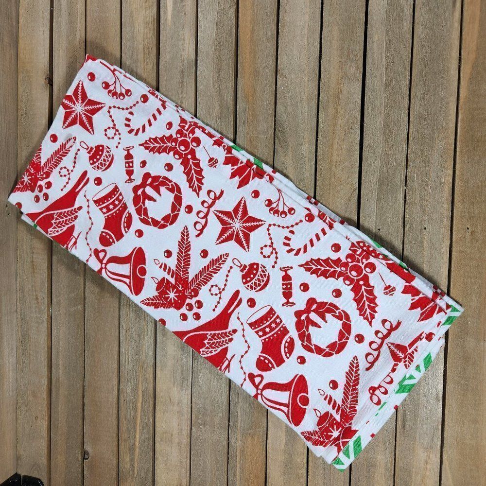 Christmas Flour Sack Dish Towel Set Red Green 15x26